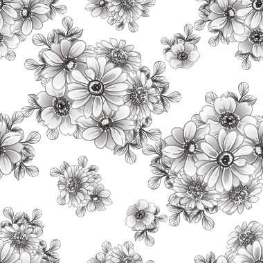 siyah ve beyaz çiçeksiz arkaplan, vektör illüstrasyonu