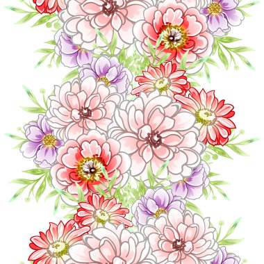 Renkli çiçekler pürüzsüz desen, taç yaprakları, vektör çizimi