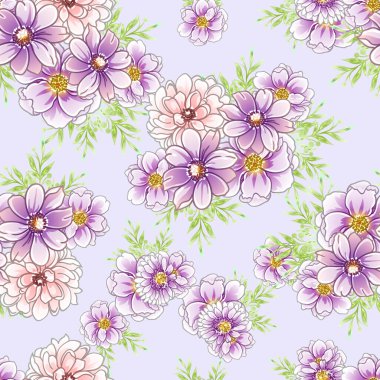 Renkli çiçekler pürüzsüz desen, taç yaprakları, vektör çizimi