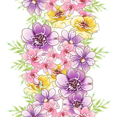 Renkli çiçekler pürüzsüz desen, taç yaprakları, vektör çizimi