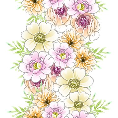 Renkli çiçekler pürüzsüz desen, taç yaprakları, vektör çizimi