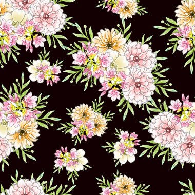 Renkli çiçekler pürüzsüz desen, taç yaprakları, vektör çizimi