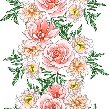 Renkli çiçekler pürüzsüz desen, taç yaprakları, vektör çizimi