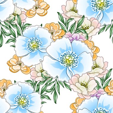Renkli çiçekler pürüzsüz desen, taç yaprakları, vektör çizimi