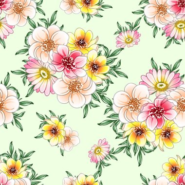 Renkli çiçekler pürüzsüz desen, taç yaprakları, vektör çizimi