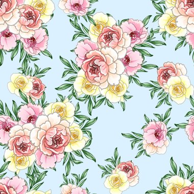 Renkli çiçekler pürüzsüz desen, taç yaprakları, vektör çizimi