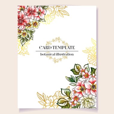 Parlak çiçeklerle süslenmiş kart şablonu, vektör illüstrasyon pankartı