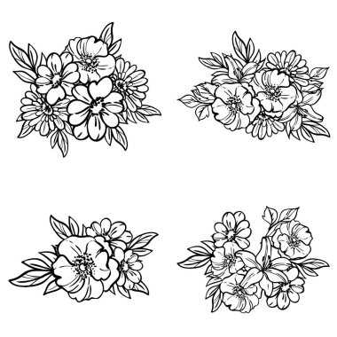 siyah ve beyaz çiçekler pürüzsüz arkaplan, vektör illüstrasyonu