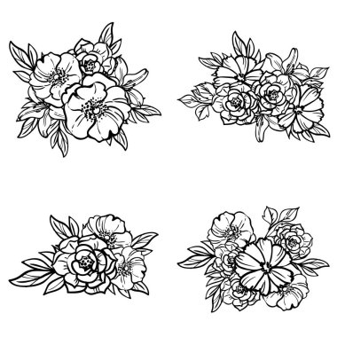 siyah beyaz çiçekler pürüzsüz arkaplan, vektör illüstrasyonu