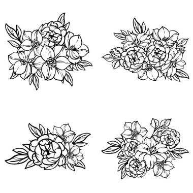 siyah beyaz çiçekler pürüzsüz arkaplan, vektör illüstrasyonu