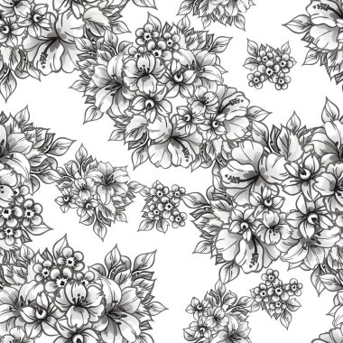 siyah beyaz çiçekler pürüzsüz arkaplan, vektör illüstrasyonu