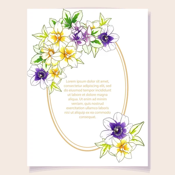 Modèle Carte Décoré Avec Des Fleurs Vives Bannière Vectorielle Illustration — Image vectorielle