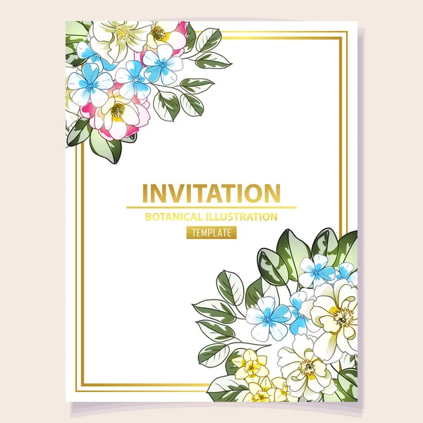 Invitation Card Colorful Flowers Vector Illustration Background Copy Space — Stock Vector