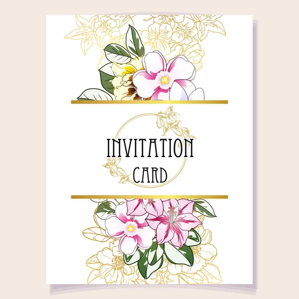 Invitation Card Colorful Flowers Vector Illustration Background Copy Space — Stock Vector