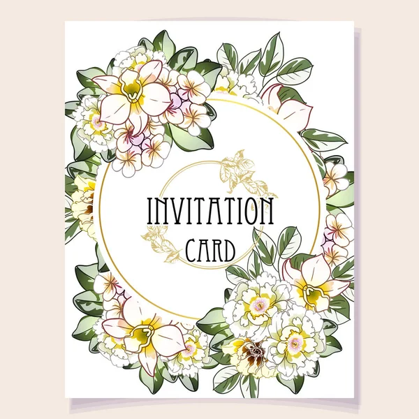 Invito Biglietto Auguri Con Fiori Colorati Sfondo Illustrazione Vettoriale Spazio — Vettoriale Stock