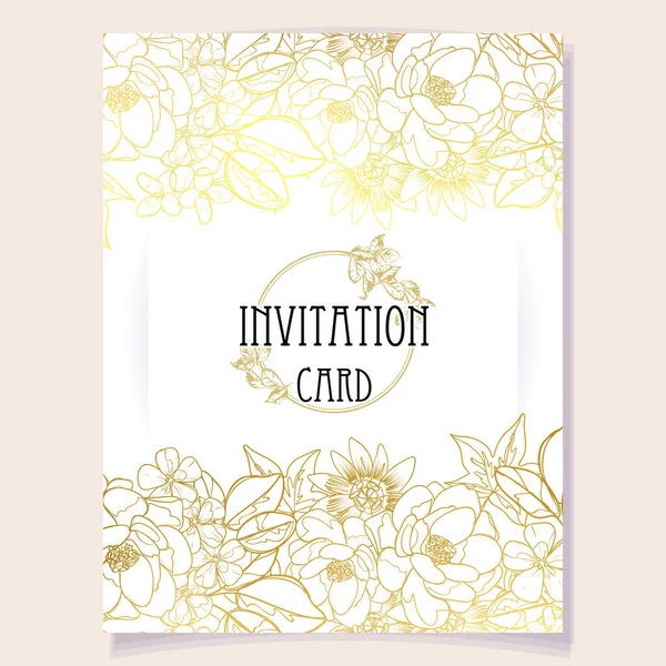 Modèle Carte Invitation Motif Fleurs Style Vintage — Image vectorielle