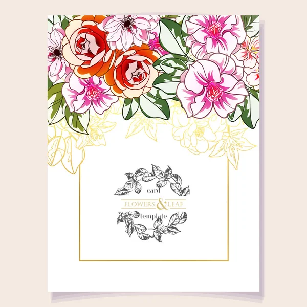 Πρότυπο Κάρτας Διακοσμημένο Φωτεινά Λουλούδια Vector Illustration Banner — Διανυσματικό Αρχείο
