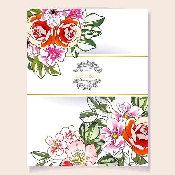 Plantilla Tarjeta Decorada Con Flores Brillantes Banner Ilustración Vectorial — Vector de stock