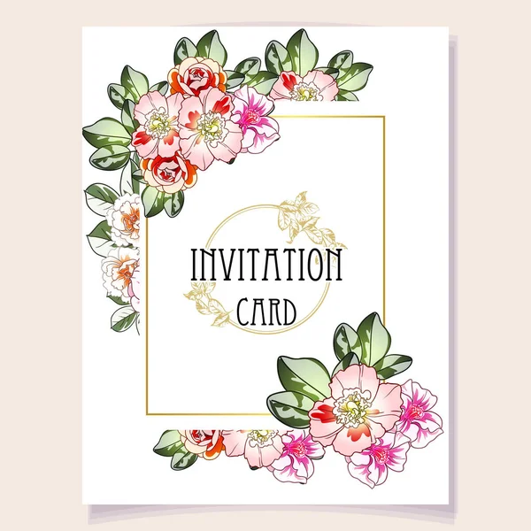 Einladungskarte Mit Bunten Blumen Vektorillustration Hintergrund Kopierraum — Stockvektor