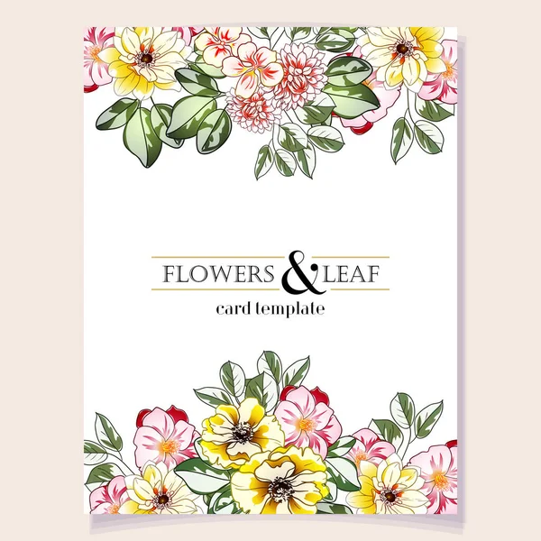 Parlak Çiçeklerle Süslenmiş Kart Şablonu Vektör Illüstrasyon Pankartı — Stok Vektör