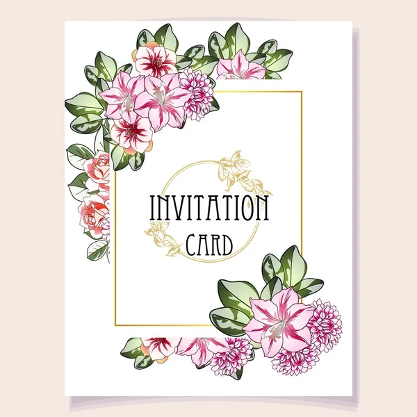 Einladungskarte Mit Bunten Blumen Vektorillustration Hintergrund Kopierraum — Stockvektor