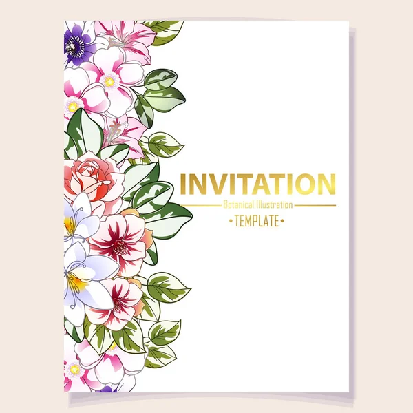 Invitation Card Colorful Flowers Vector Illustration Background Copy Space — Stock Vector