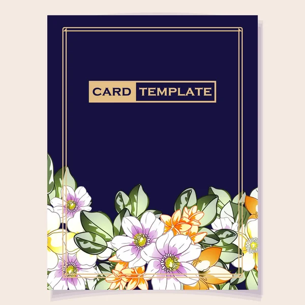 Card Template Decorated Bright Flowers Vector Illustration Banner — Stock Vector