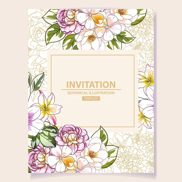 Πρόσκληση Κάρτα Πολύχρωμα Λουλούδια Διάνυσμα Εικονογράφηση Φόντο Αντίγραφο Χώρου — Διανυσματικό Αρχείο