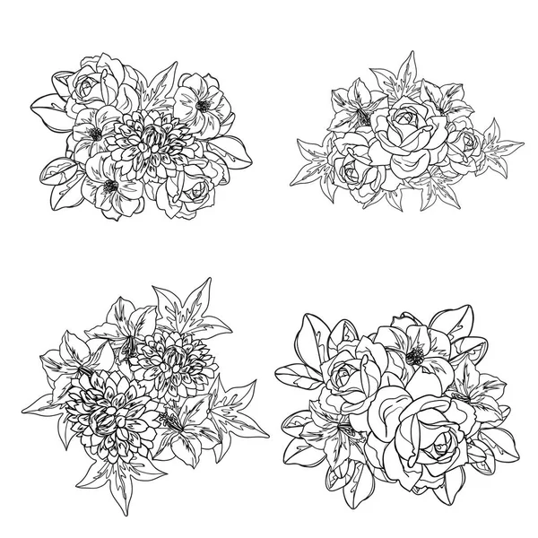 Fondo Sin Costura Floral Blanco Negro Ilustración Vectorial — Vector de stock