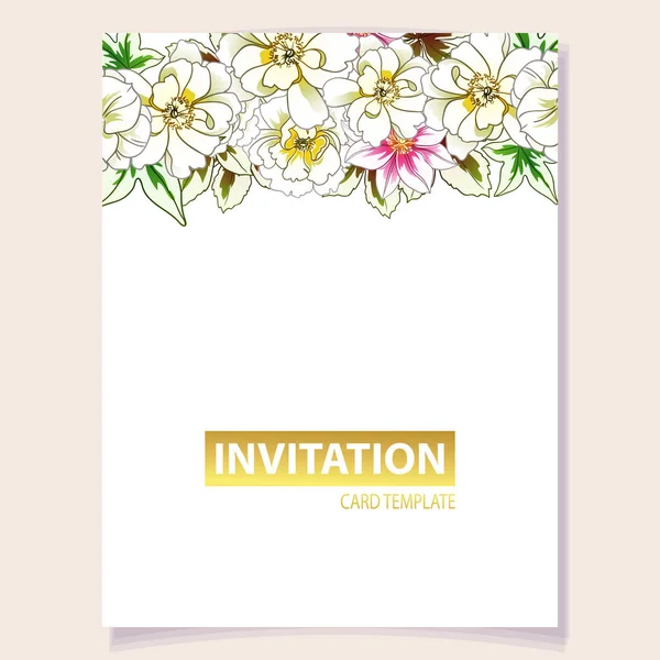 Carte Invitation Avec Des Fleurs Colorées Fond Vectoriel Illustration Espace — Image vectorielle