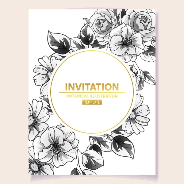 Tarjeta Invitación Temaplate Patrón Flores Estilo Vintage — Vector de stock