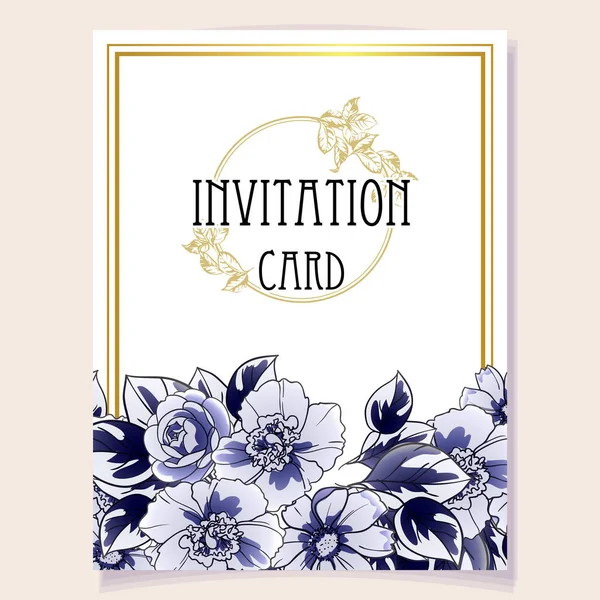 Tarjeta Invitación Temaplate Patrón Flores Estilo Vintage — Archivo Imágenes Vectoriales