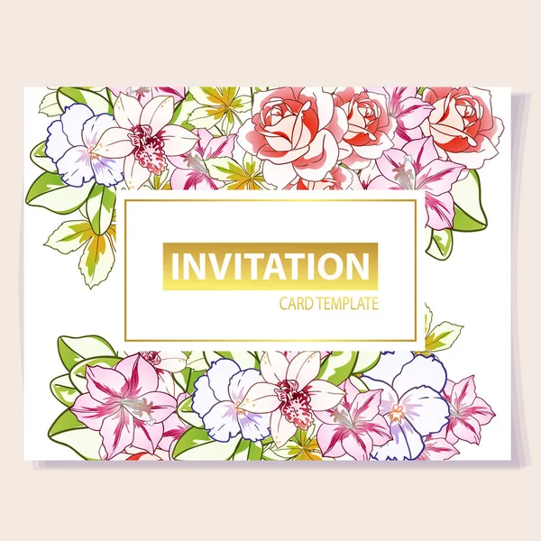 Invitation Card Colorful Flowers Vector Illustration Background Copy Space — Stock Vector