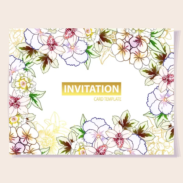 Invitation Card Colorful Flowers Vector Illustration Background Copy Space — Stock Vector