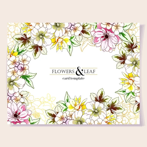 Modelo Cartão Decorado Com Flores Brilhantes Banner Ilustração Vetorial — Vetor de Stock