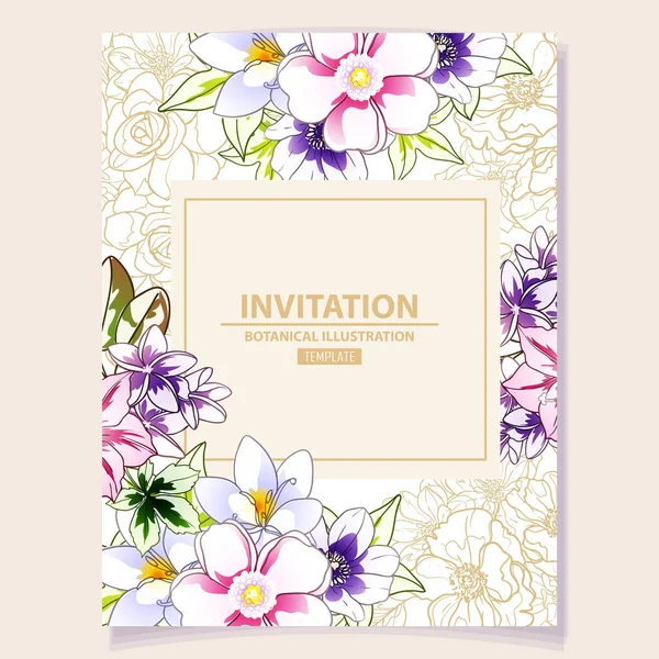 カラフルな花の招待状ベクトルイラスト背景コピースペース — ストックベクタ