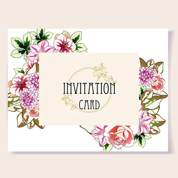 Invitation Card Colorful Flowers Vector Illustration Background Copy Space — Stock Vector