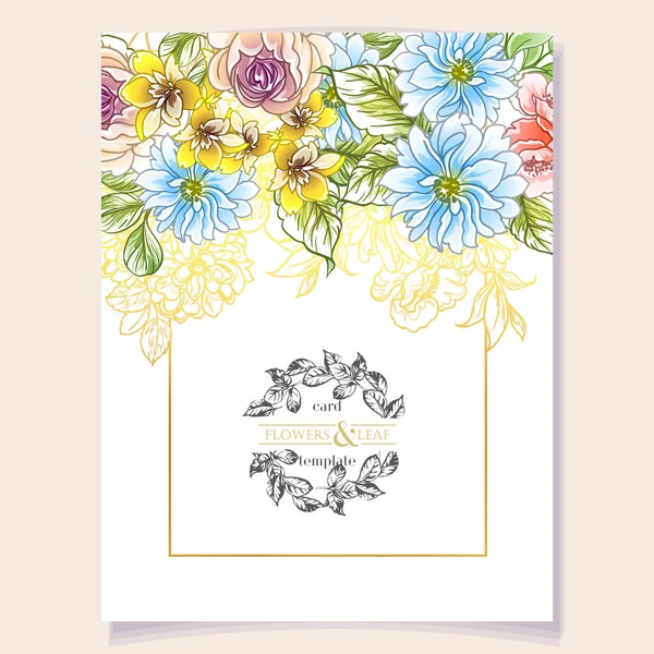 Card Template Decorated Bright Flowers Vector Illustration Banner — Stock Vector