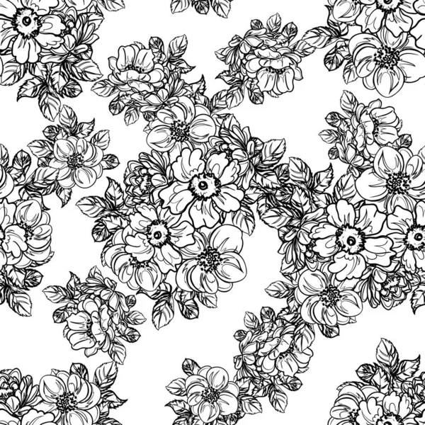 Siyah Beyaz Çiçekler Pürüzsüz Arkaplan Vektör Illüstrasyonu — Stok Vektör