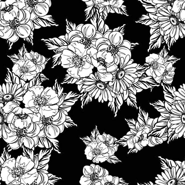 Černé Bílé Květy Hladké Pozadí Vektorové Ilustrace — Stockový vektor