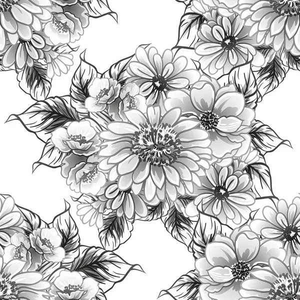 Černé Bílé Květinové Bezešvé Pozadí Vektorové Ilustrace — Stockový vektor