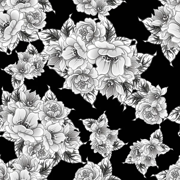 Fond Sans Couture Floral Noir Blanc Illustration Vectorielle — Image vectorielle