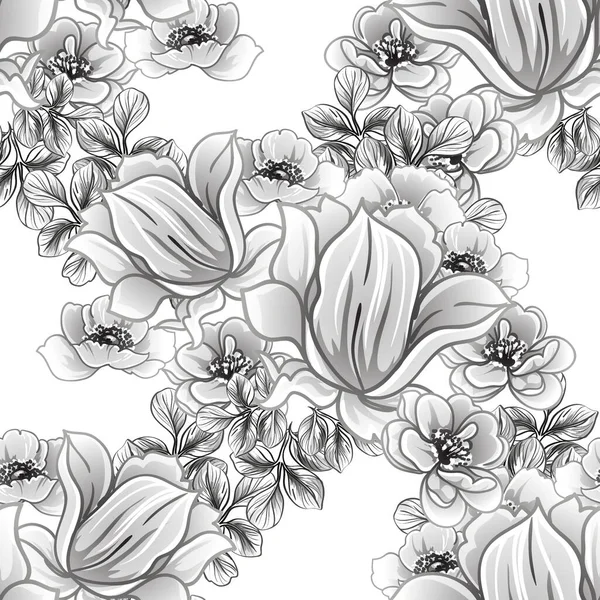 Zwart Wit Bloemen Naadloze Achtergrond Vector Illustratie — Stockvector