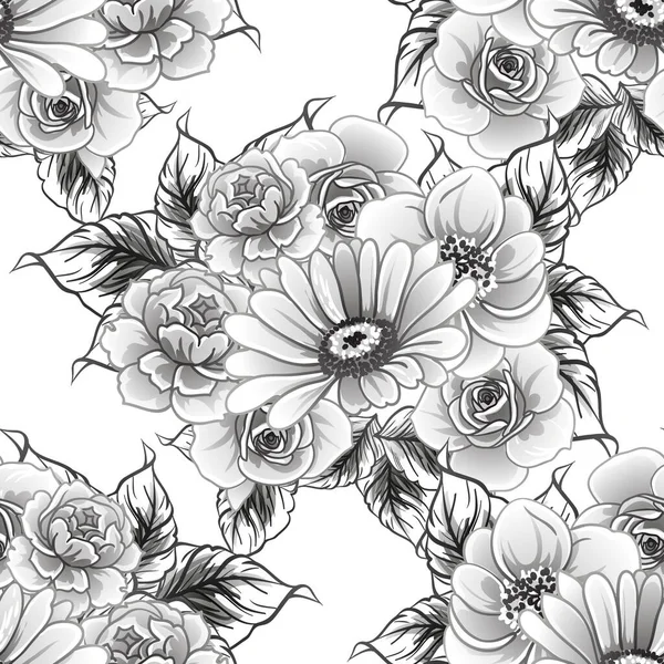 Schwarz Weißer Floraler Nahtloser Hintergrund Vektorillustration — Stockvektor