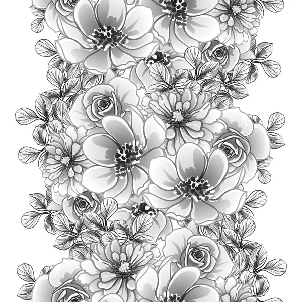 Fondo Sin Costura Floral Blanco Negro Ilustración Vectorial — Archivo Imágenes Vectoriales