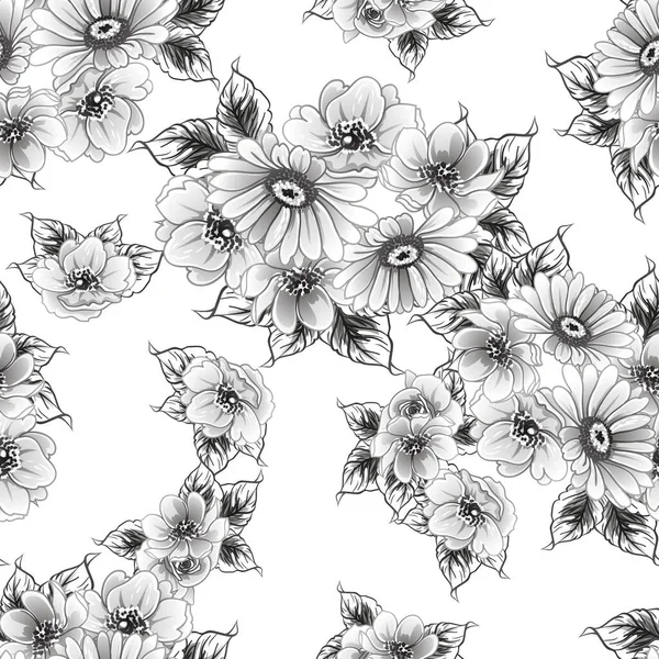 Μαύρο Και Άσπρο Floral Αδιάλειπτη Φόντο Διανυσματική Απεικόνιση — Διανυσματικό Αρχείο