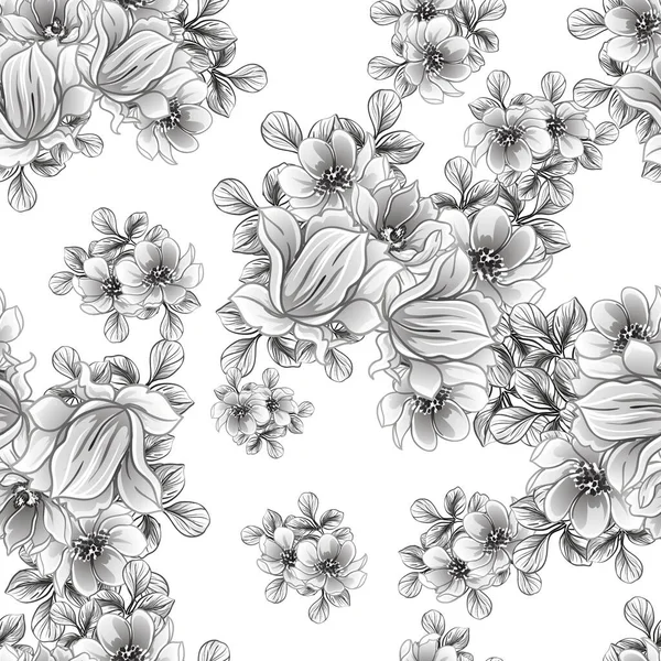 Black White Floral Seamless Background Vector Illustration — Stock Vector