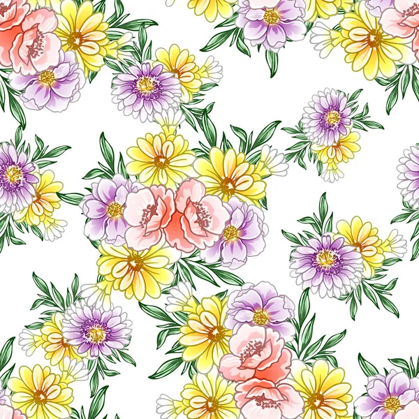 Kolorowe Kwiaty Bezszwowe Wzór Płatki Wektor Ilustracja — Wektor stockowy