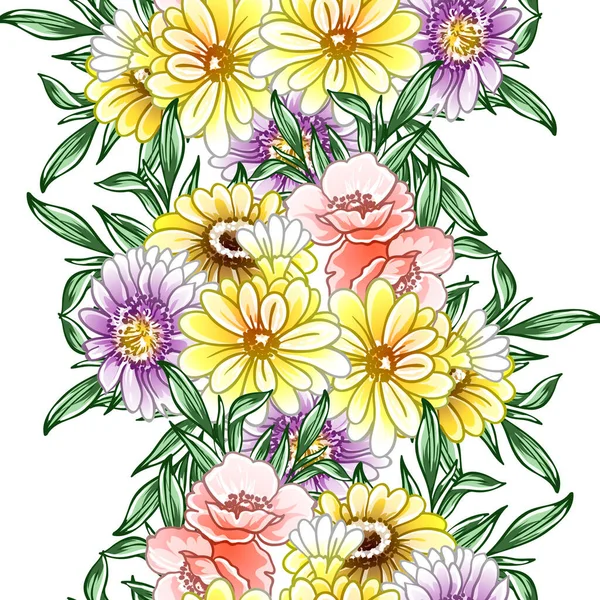 Fleurs Colorées Motif Sans Couture Pétales Illustration Vectorielle — Image vectorielle