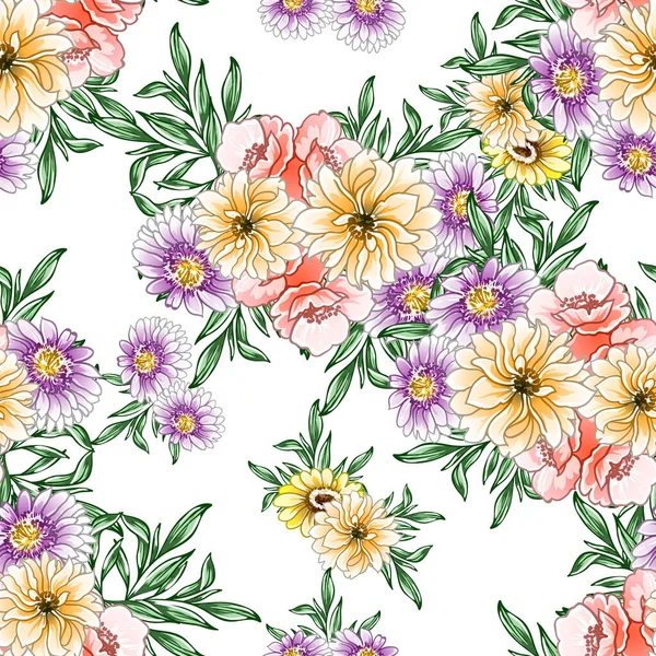 Bunte Blumen Nahtlose Muster Blütenblätter Vektorillustration — Stockvektor